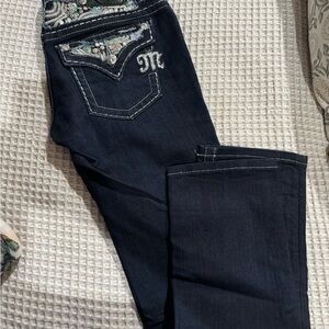 Miss Me Dark Blue Boot Cut Jeans with Embellished Pockets